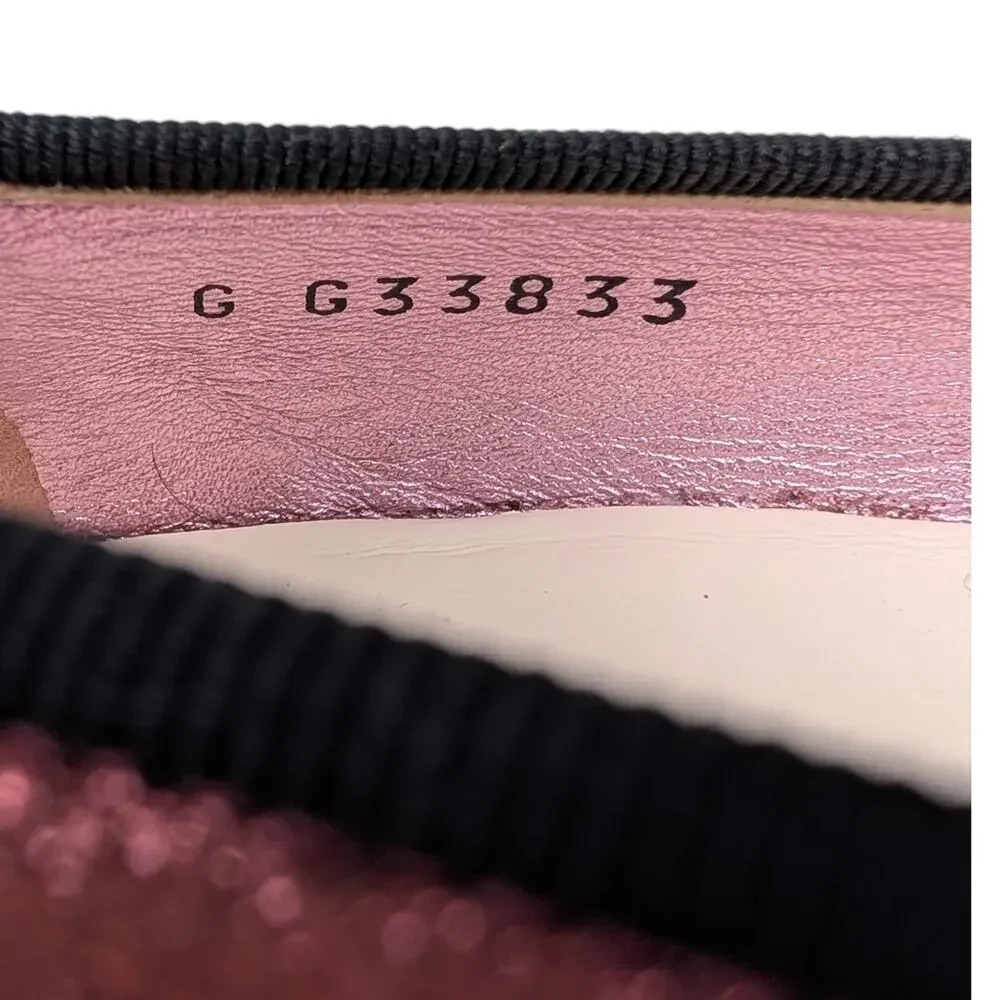 Chanel Ballet Block Heel Pumps Pink Glitter Grosgrain Cap Toe CC Logo 37.5 | 7 - Picture 10 of 13